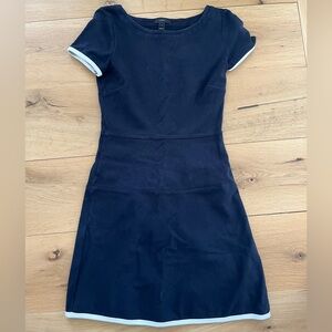 J. Crew Navy Short-Sleeve Mini Dress with White Cuff Trim